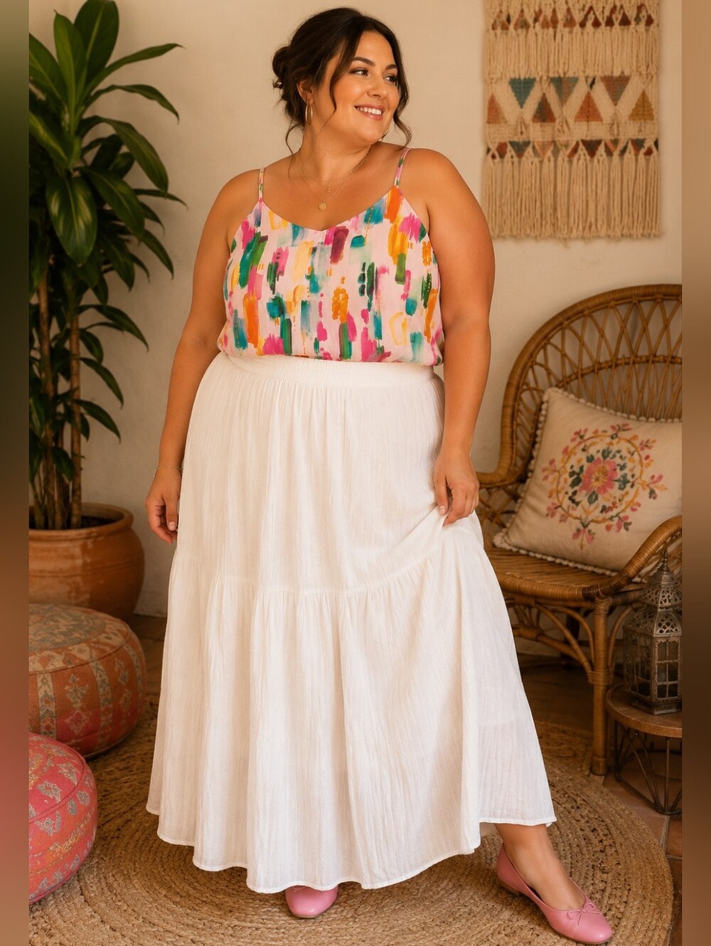 Perch NEW Women’s Plus Size 3x (Fits   As 2x) Watercolor Blouse Tank